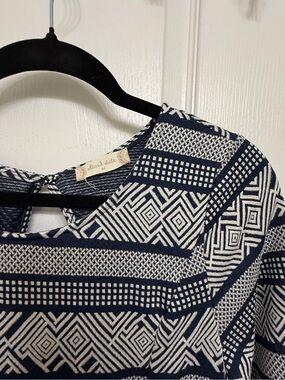 Altar'd State Navy and White Geometric Print Blouse